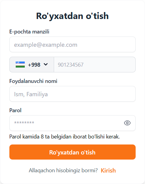 Ro'yxatdan o'tish